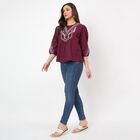 Women's Wine Cotton Round Neck Side Tie-Up Top, Wine, small
