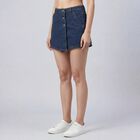 Women's Blue Regular Fit Frayed Hem Denim Shorts, Dark Blue, small