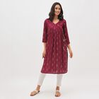 Women's Deep Burgundy V-Neck Printed Kurta, Wine, small image number null