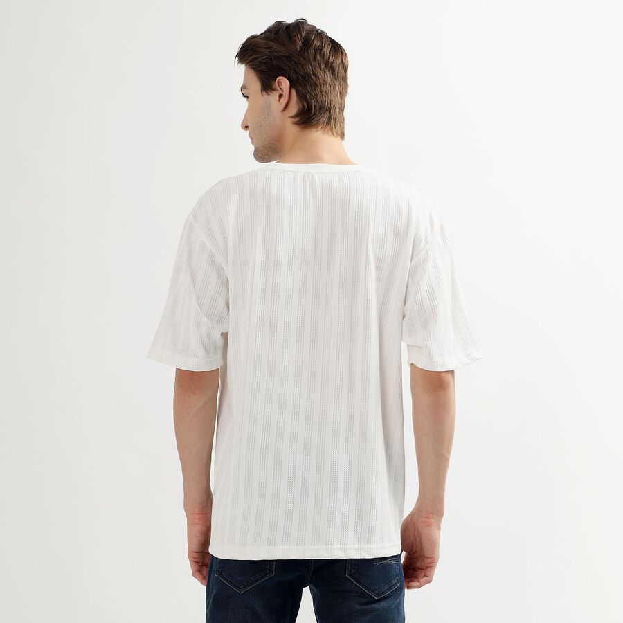 Men's Snow White Round Neck Casual T-Shirt, White, large