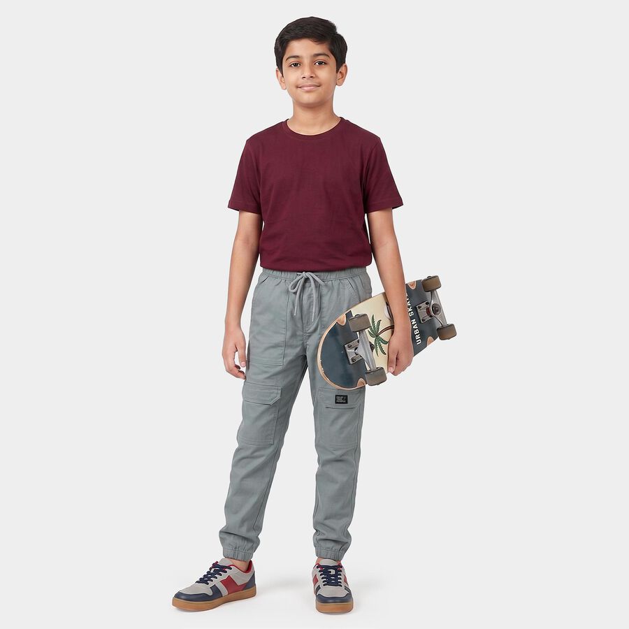 Boys Mid Blue Regular Fit Cargo Trousers, मध्यम नीला, large