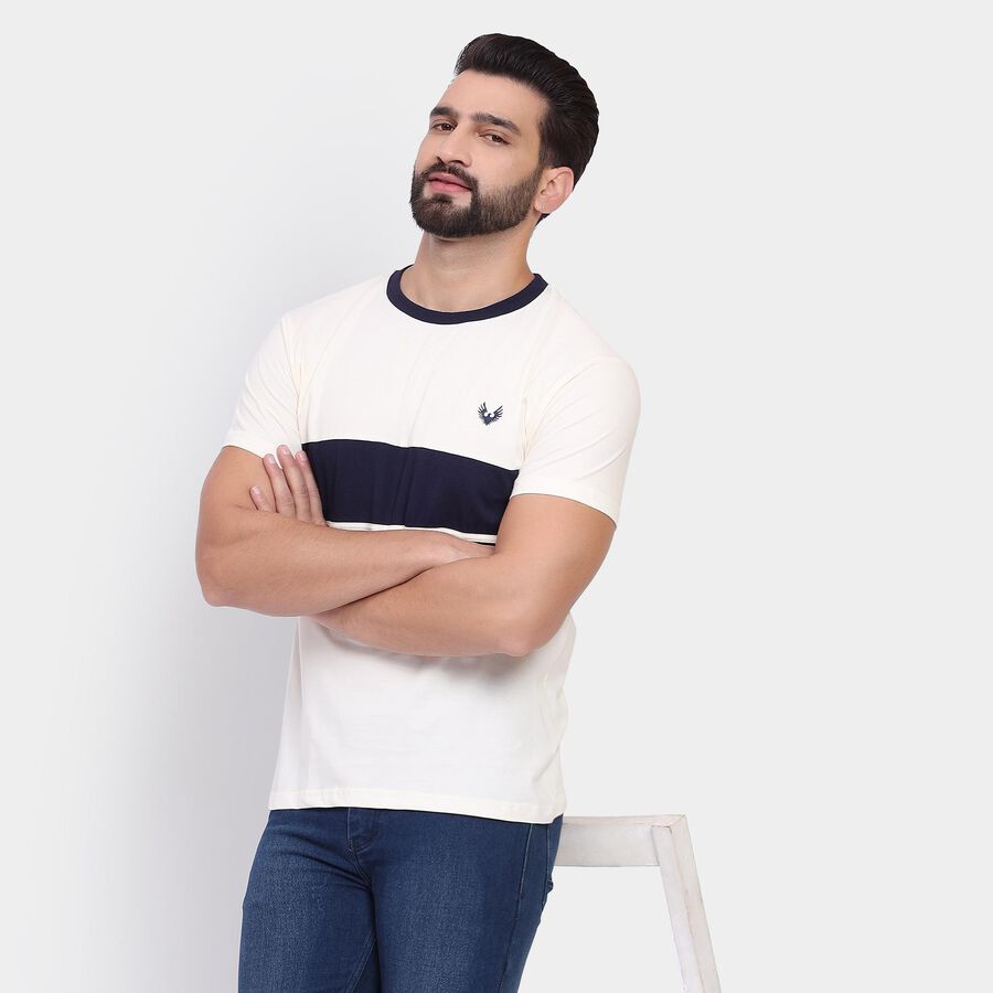 Men's 100% Cotton Round Neck Half Sleeves T-Shirt , ऑफ व्हाइट, large