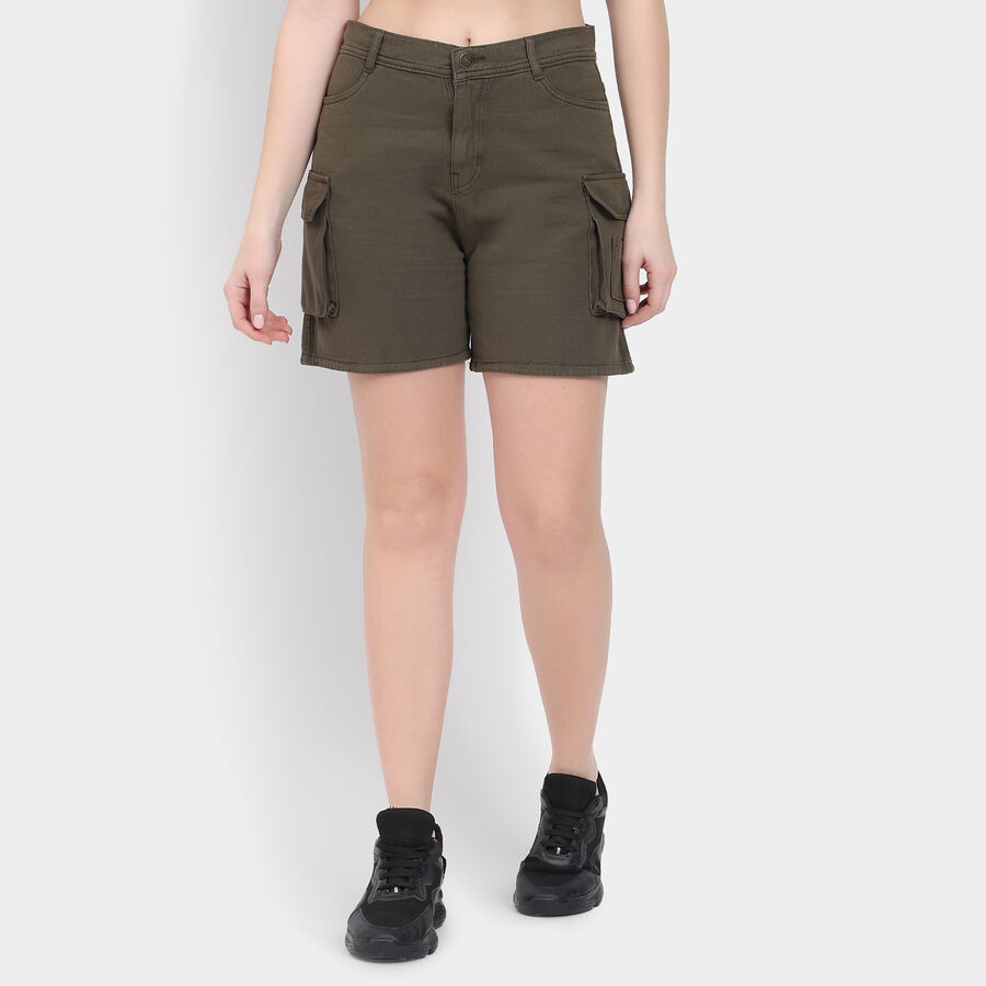 Ladies' 100% Cotton Shorts , गहरा हरा, large