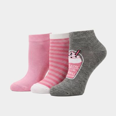 Women's Assorted Regular Fit Ankle Graphic Pack of 3 Socks
