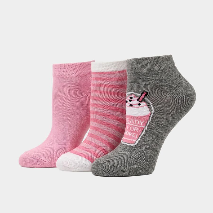 Women's Assorted Regular Fit Ankle Graphic Pack of 3 Socks, चुनिंदा, large