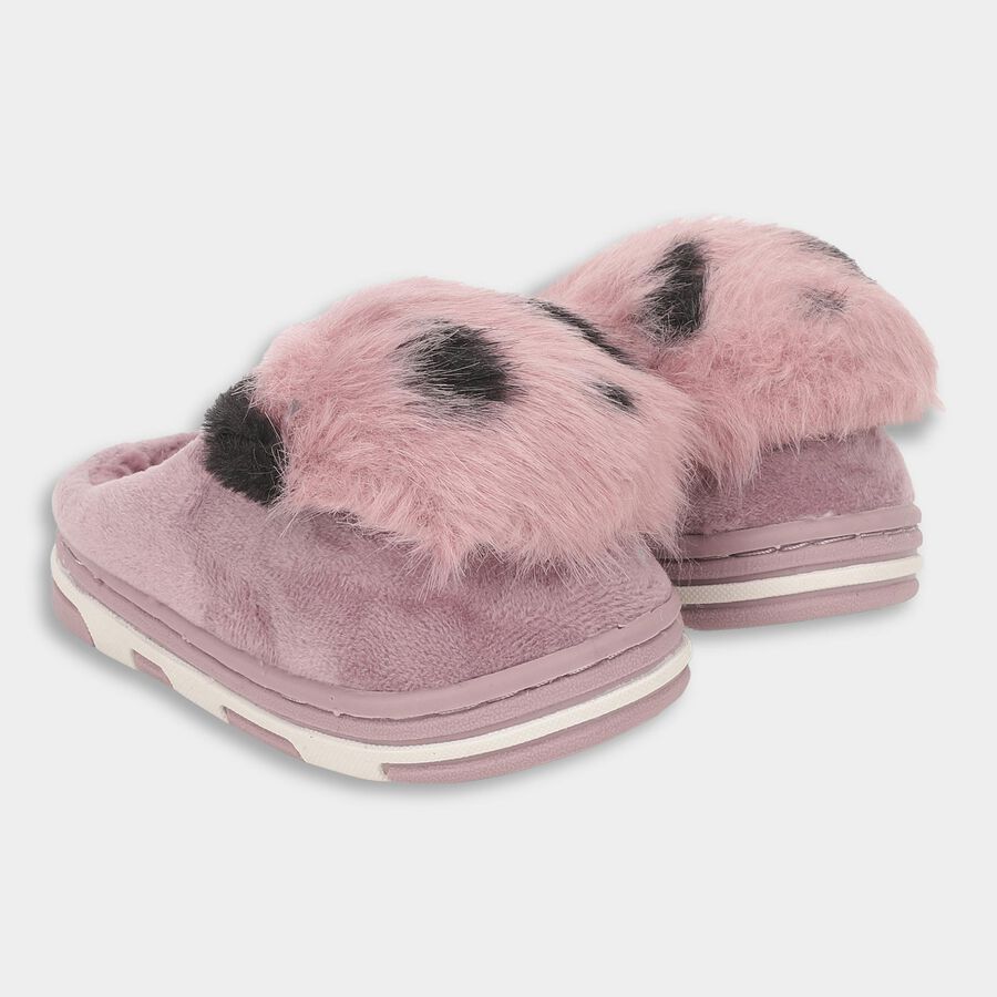 Kids Muted Lavender Pink Fur Slip-On Winter Slippers, बैंगनी, large image number null