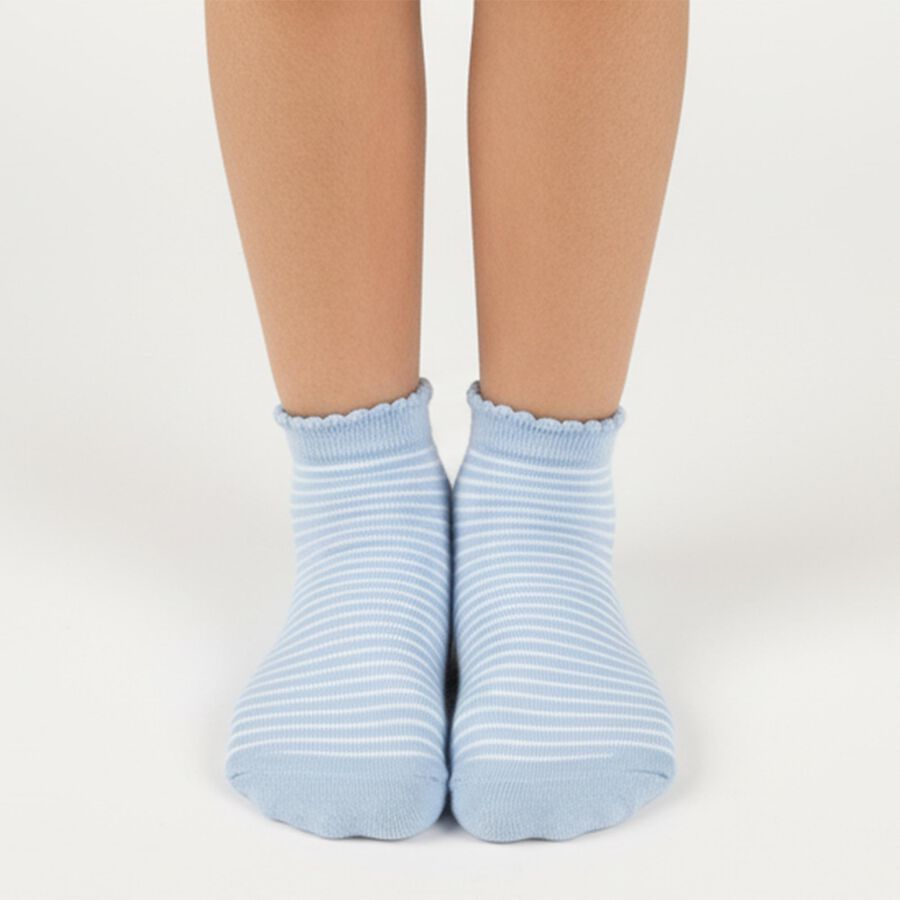 Girls' Soft Pastel Pink and Light Powder Blue Regular Fit Scalloped Ankle-Length Socks Pack of 2, Pink, large image number null