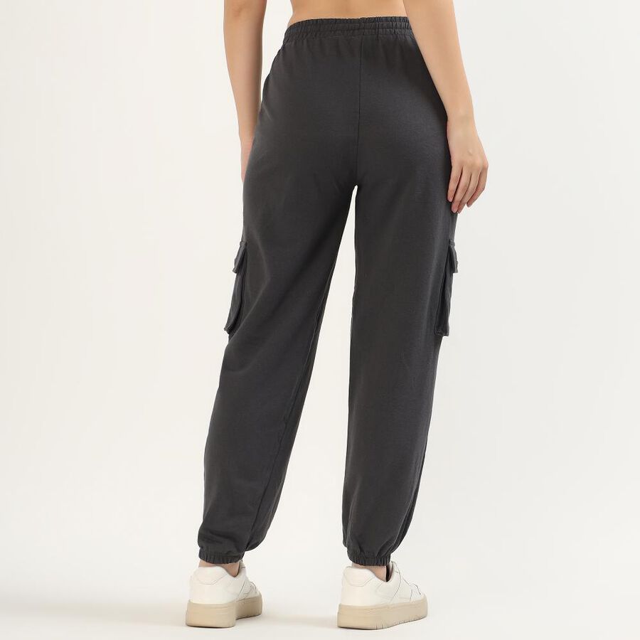Women's Dark Graphite Grey Relaxed Fit Cargo Track Pants, Dark Grey, large