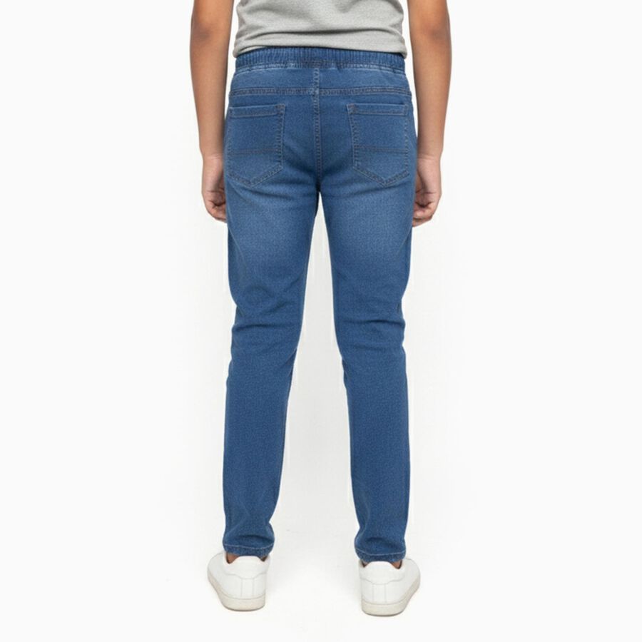 Boys' Medium Blue Regular Fit Elastic Waist Jeans, मध्यम नीला, large image number null