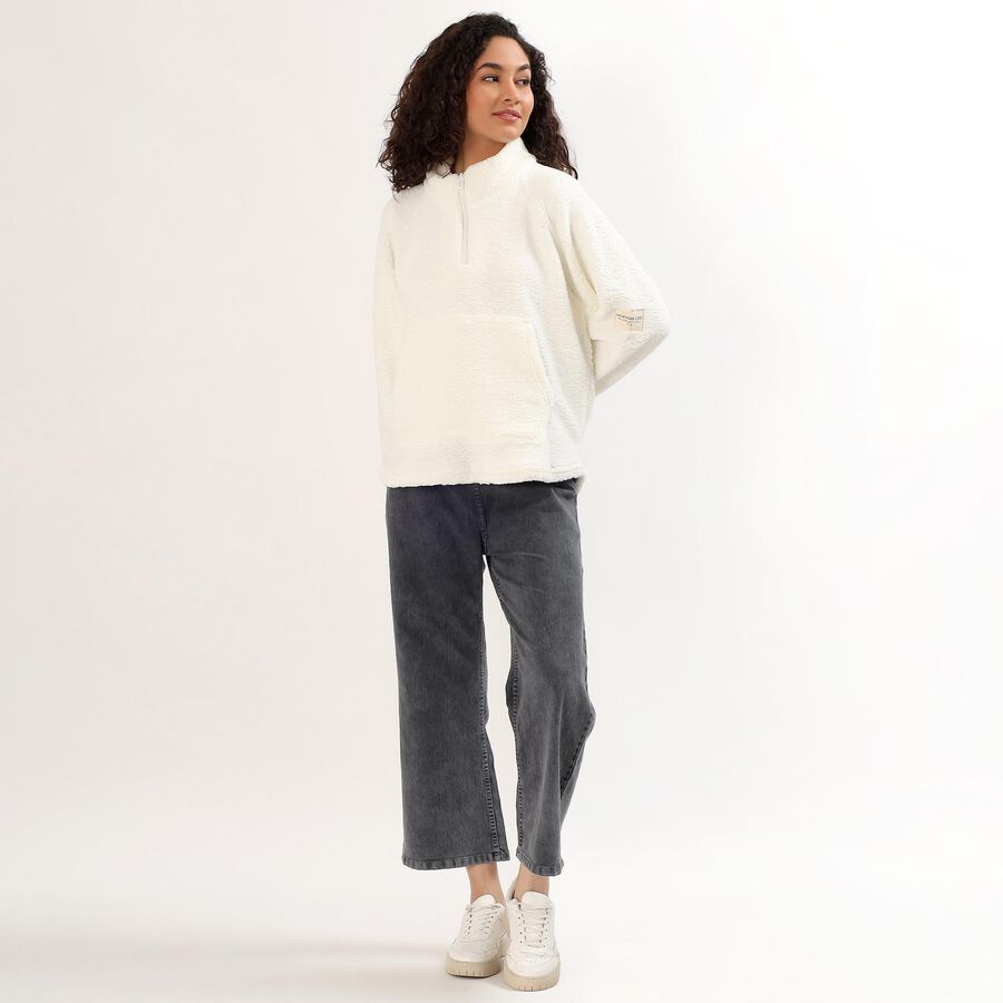 Women's Off-White Half-Zip Relaxed Fit Sweatshirt, ऑफ व्हाइट, large image number null
