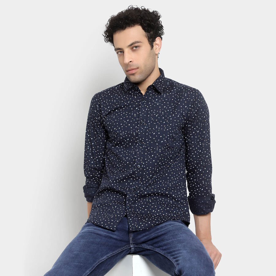 Cotton Casual Shirt, Navy Blue, large image number null