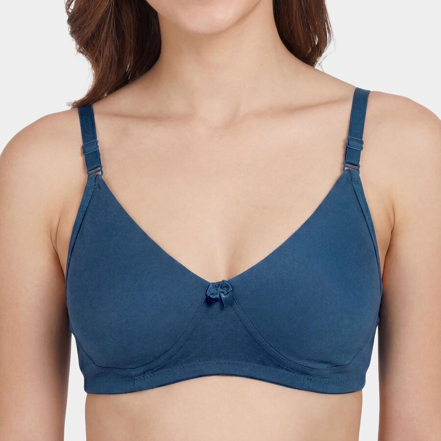 Women's Blue Cotton Padded Wire-Free T-Shirt Bra, Teal Blue, large