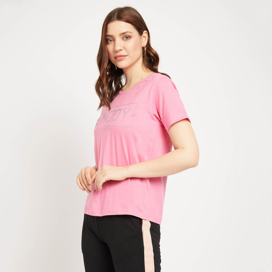 Cotton Round Neck T-Shirt, Pink, large image number null