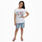 Girls Bright Snow White Round Neck Casual T-Shirt, सफ़ेद, small image number null