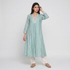 Women's Aqua V-Neck Printed Kurta, एक्वा, small