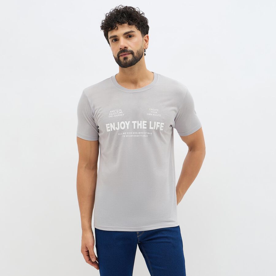 Men's Light Grey Round Neck Graphic T-Shirt, Light Grey, large image number null