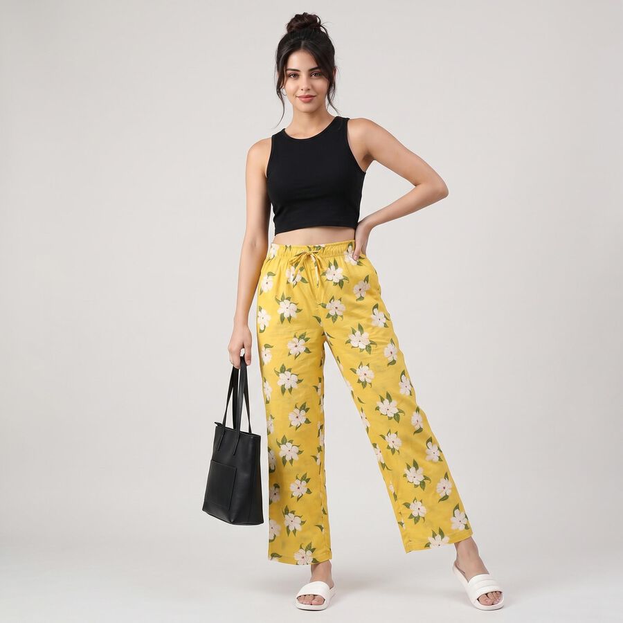 Women's Yellow Floral Palazzos, पीला, large