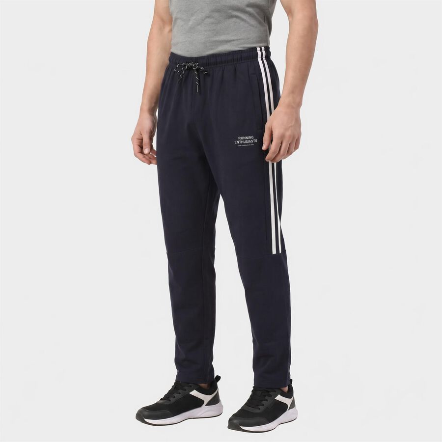 Men's Navy Blue Jogger Fit Side-Striped Track Pants, Navy Blue, large