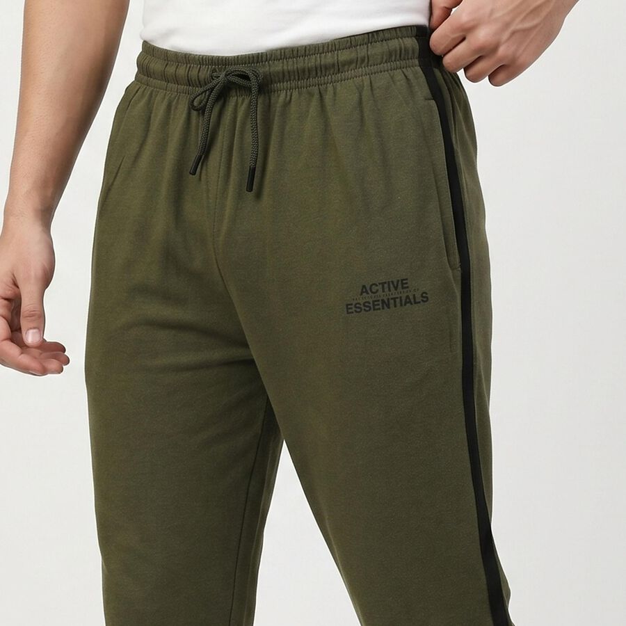 Men's Olive Green Regular Fit Side-Striped Track Pants, ओलिव, large
