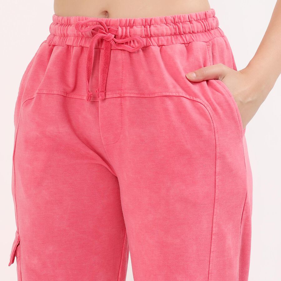 Women's Washed Pink Relaxed Fit Cargo Jogger Track Pants, Pink, large image number null