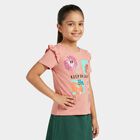 Girls Pink Cotton Round Neck Regular T-Shirt, Light Pink, small