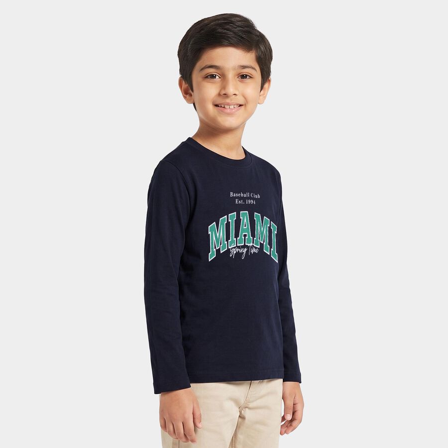 Boys Navy Blue Crew Neck Regular Boys T-Shirt, Navy Blue, large