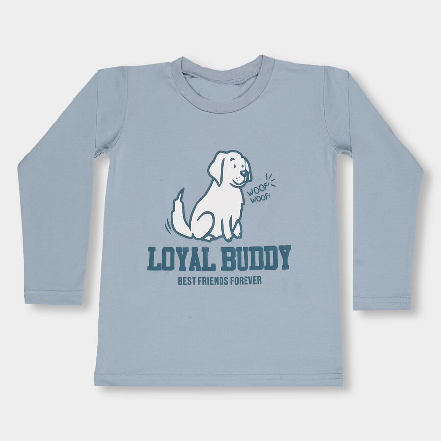 Boys Light Powder Blue Crew Neck Casual T-Shirt, Light Blue, large image number null