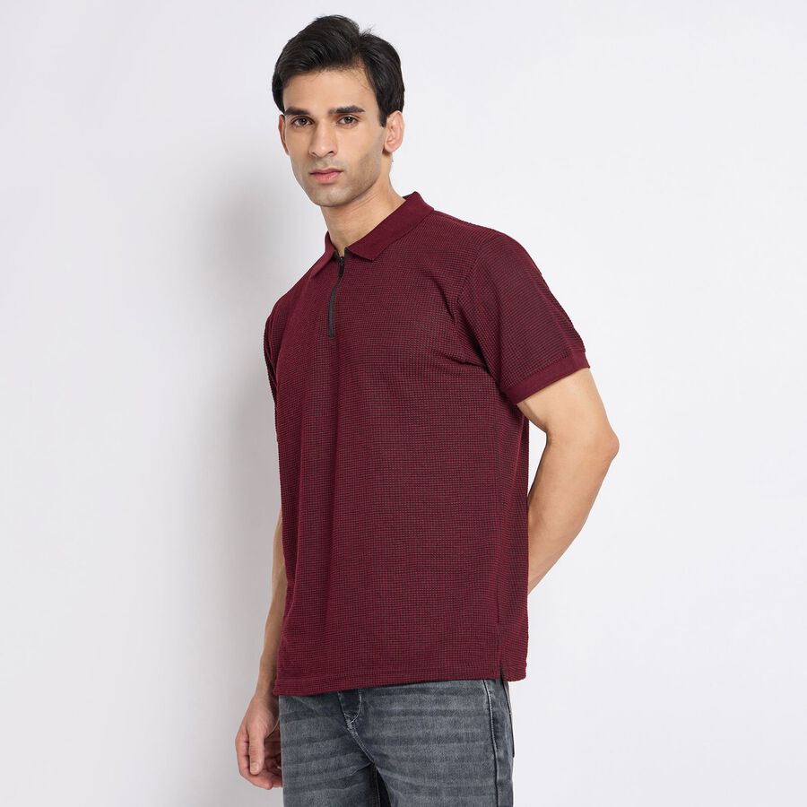 Men's Collared Half Sleeves T-Shirt, Wine, large image number null