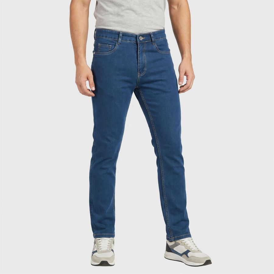 Men's Blue Slim Fit Washed Jeans, मध्यम नीला, large