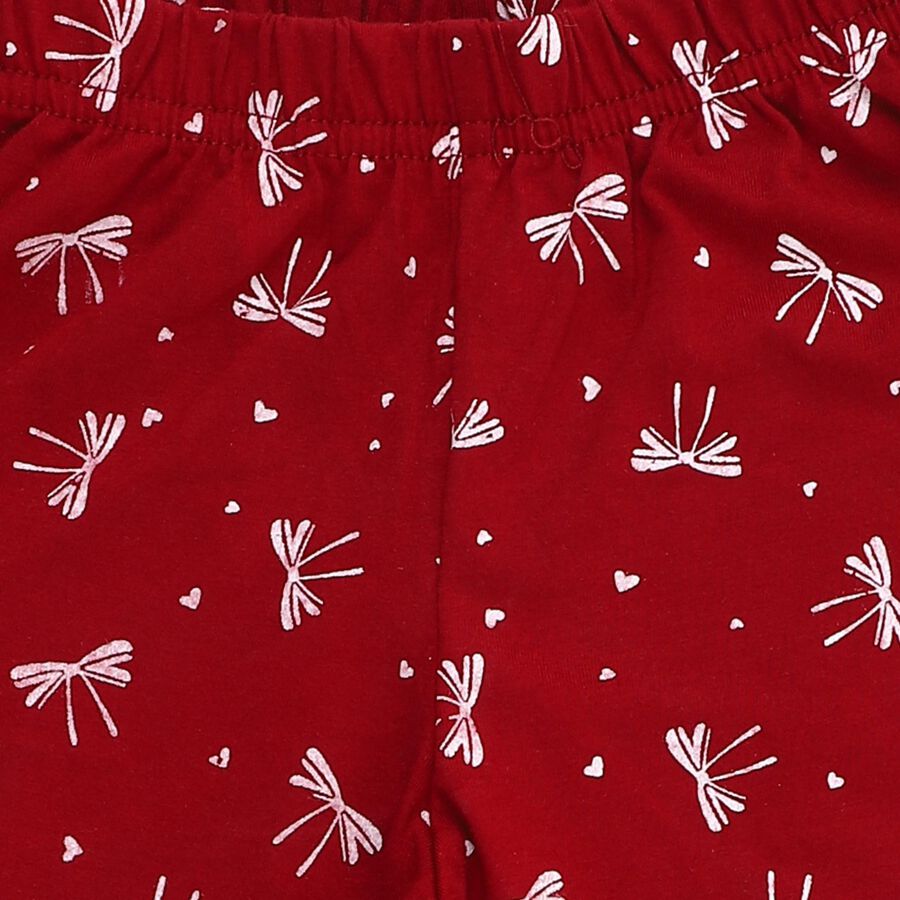 Girls' Deep Red Dragonfly Print Cotton Blend Pyjama, वाइन, large image number null