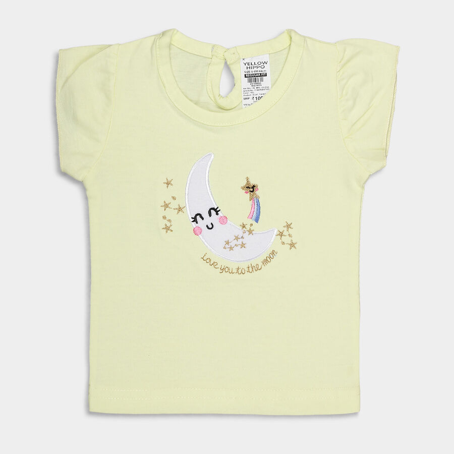 Infants Cotton Round Neck T-Shirt, Yellow, large image number null