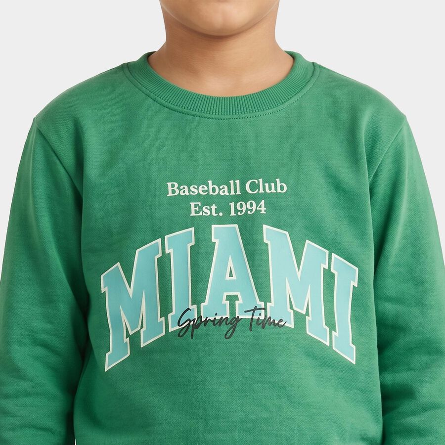 Boys' Green Crew Neck Pullover Sweatshirt, गहरा हरा, large