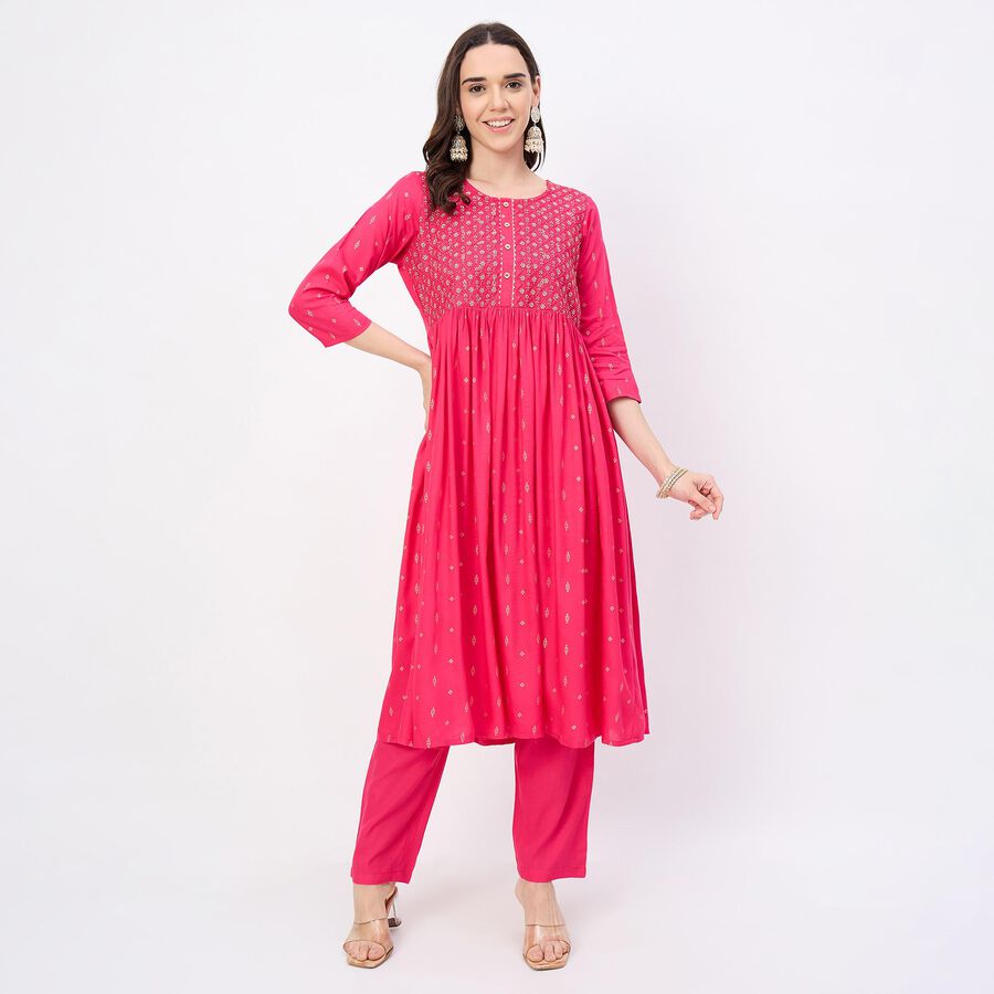 Women's Fuchsia Botanical Printed Ethnic Set, Fuchsia, large