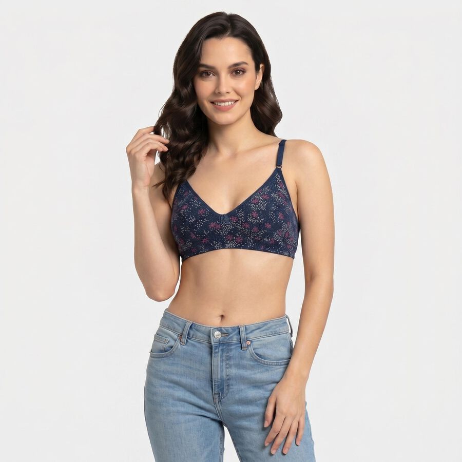 Women's Navy Blue Cotton V-Neck Bralette Bra, नेवी ब्लू, large