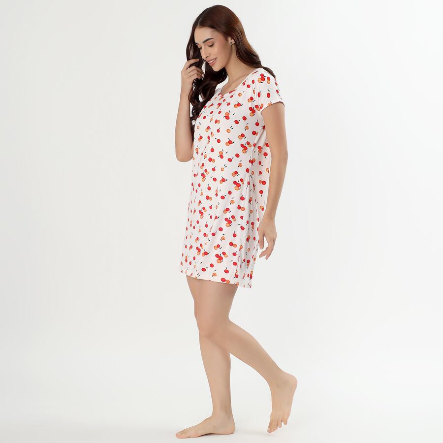 Women's Soft White Round Neck Casual Nighty, ऑफ व्हाइट, large