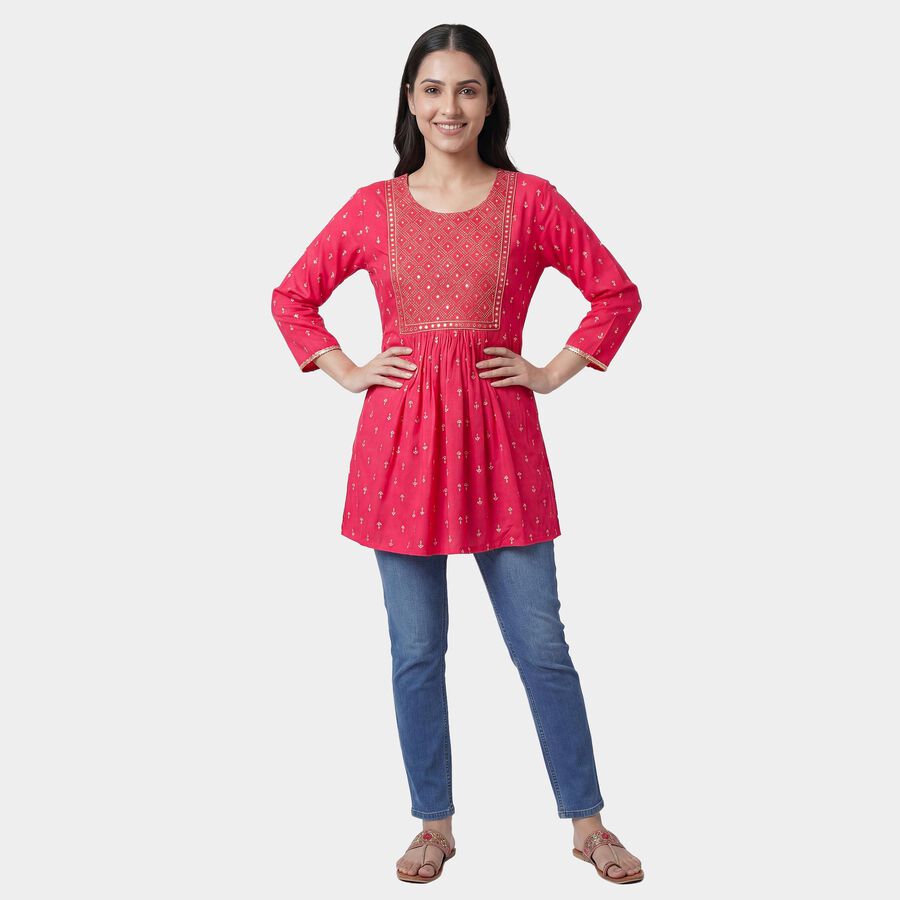 Women's Fuchsia Round Neck Solid Kurti, Fuchsia, large