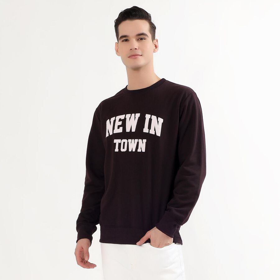 Men's Deep Maroon Crew Neck Graphic Sweatshirt, वाइन, large image number null