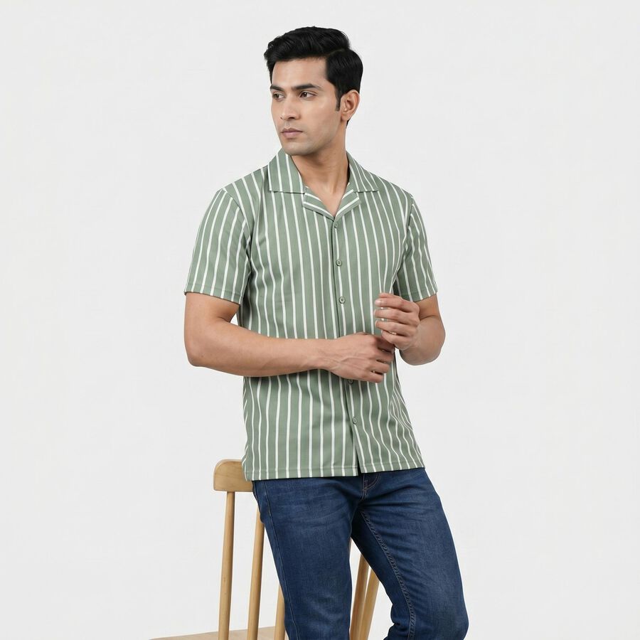 Men Green Camp Collar Casual Shirt, Light Green, large