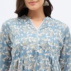 Women's Muted Powder Blue Cotton V-Neck Floral Printed Kurta, Light Grey, small image number null