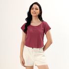 Women's Dusty Rose Round Neck Casual Top, Pink, small