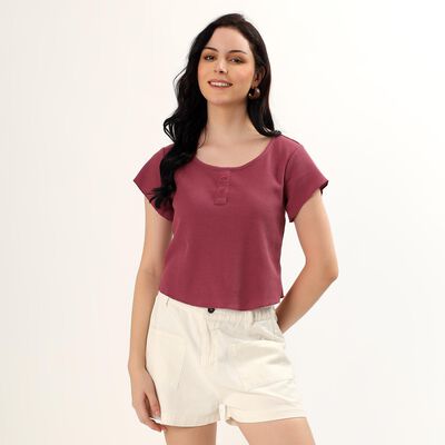 Women's Dusty Rose Round Neck Casual Top