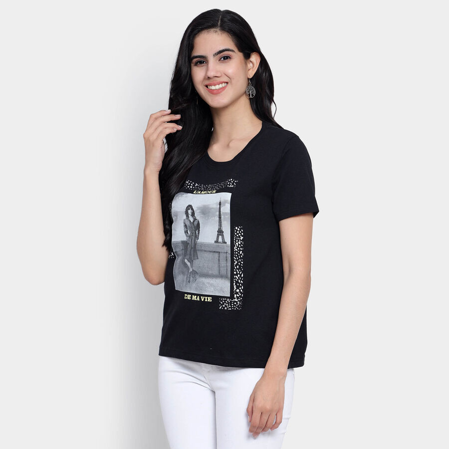 Round Neck T-Shirt, Black, large image number null