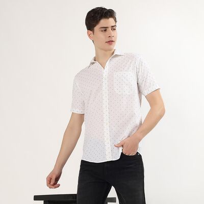 Men's Snow White Cotton Half Sleeve Classic Casual Shirt
