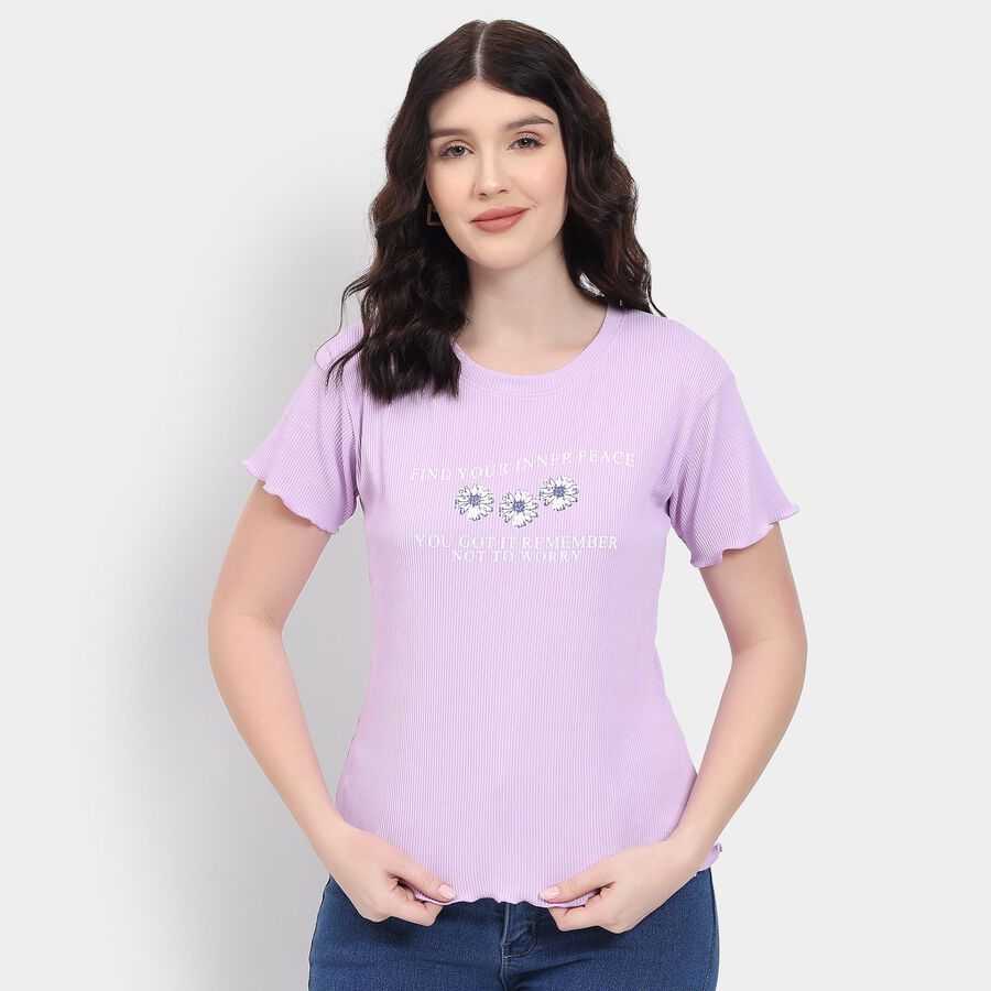 Ladies' Round Neck T-Shirt , लाइलेक, large