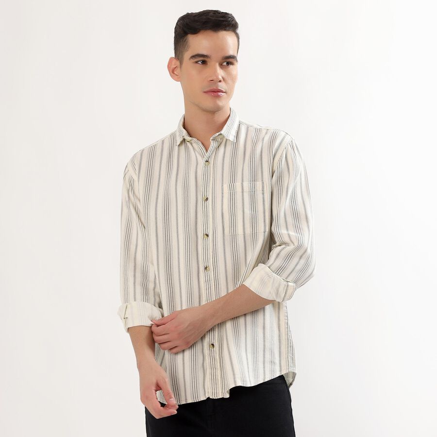 Men's Rich Eggshell White Cotton Classic Collar Casual Shirt, ऑफ व्हाइट, large image number null