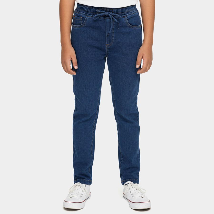 Boys Blue Regular Fit Cotton Blend Jeans, गहरा नीला, large