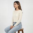 Women's White Cotton Blend Top, Off White, small