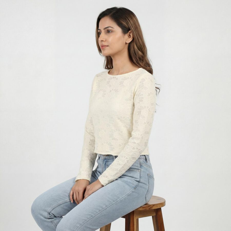 Women's White Cotton Blend Top, Off White, large
