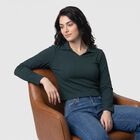 Women's Green V-Neck Regular Top, Dark Green, small