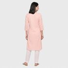 Women's Pink Round Neck Embroidered Kurta, Pink, small